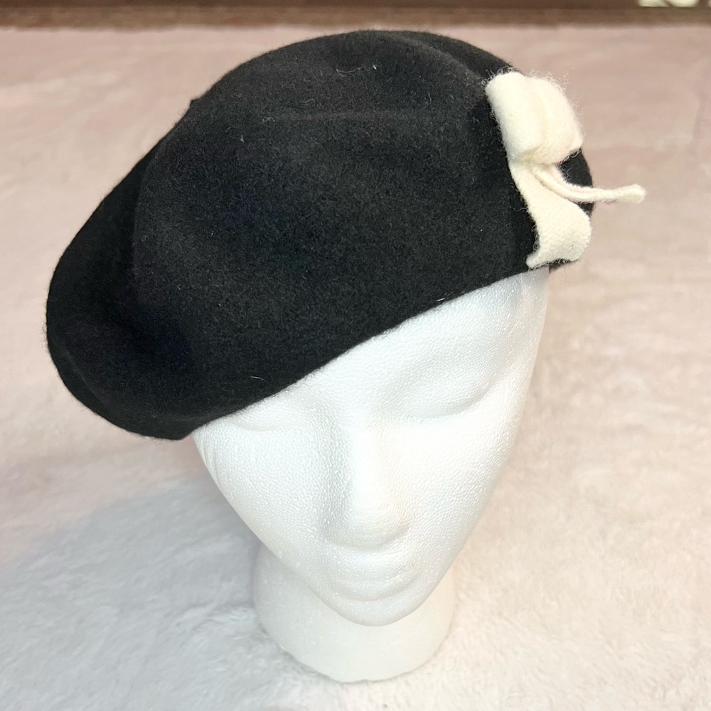 Juicy Couture Black Beret with Cream & Pink Logo Bow